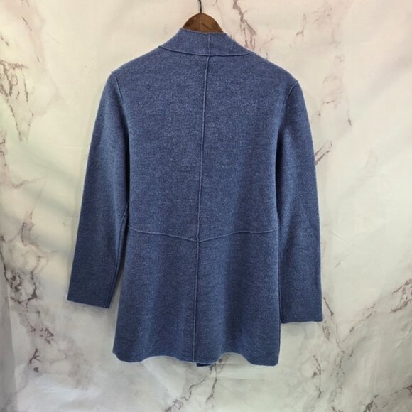 Eileen Fisher Jacket Womens Medium Petite Blue Wool Boiled Felted Zip Coat Mock - Picture 7 of 14